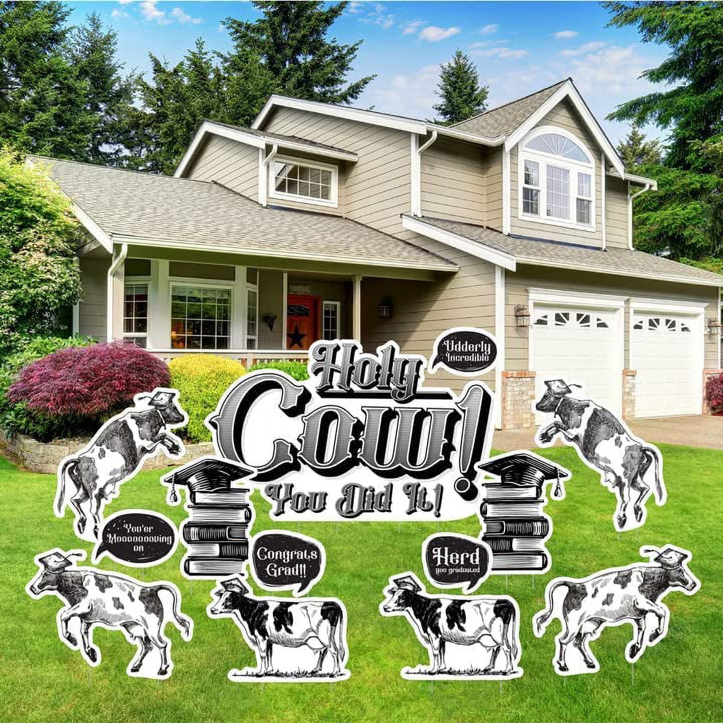 VictoryStore Black & White Holy Cow! You Did It! 13 Piece Graduation Yard Card Set