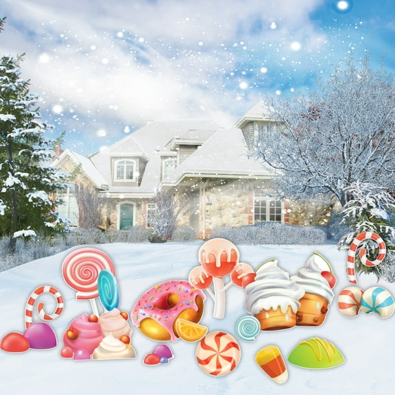 VictoryStore Christmas Candy World Yard Sign Accessories Set, Candy Land Themed Outdoor Yard Ornaments 15 Piece Set, 13494