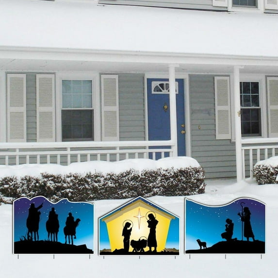VictoryStore Christmas Nativity Lawn Sign Display, 12977, Three 3'x4' Waterproof Yard Signs, Includes 6 Ez Stakes
