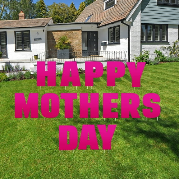 VictoryStore Happy Mother's Day Yard Sign Letters with Stakes, 15 Pink Letters 18-Inches High, Waterproof Corrugated Plastic, American Made