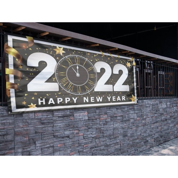 VictoryStore Happy New Years 2022 3x6 Vinyl Banner, New Year's Party Decorations Banner, (19681)