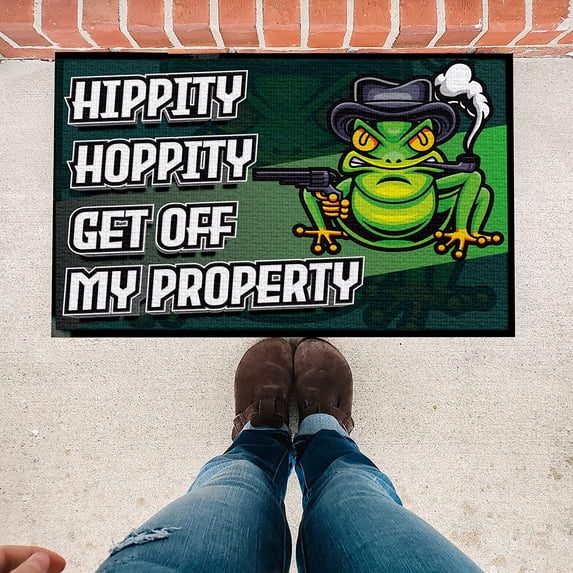 VictoryStore Hippity Hoppity Get Off My Property Funny Doormat, Meme Front Door Mat, 24"x36" 20031
