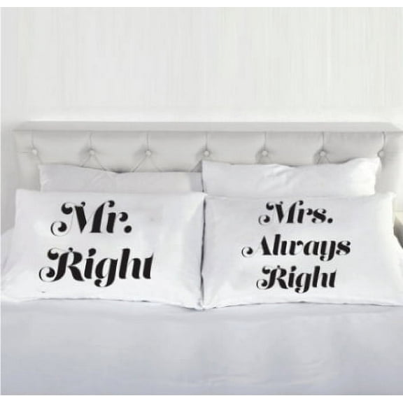 VictoryStore His and Hers Pillow Case Set - Set of 2 Pillow Cases (Mr. Right Mrs. Always Right Pillow Cases)