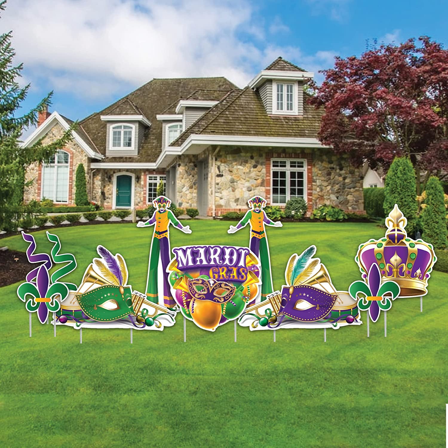 VictoryStore Jumbo Mardi Gras Yard Decoration Set, Masquerade Party