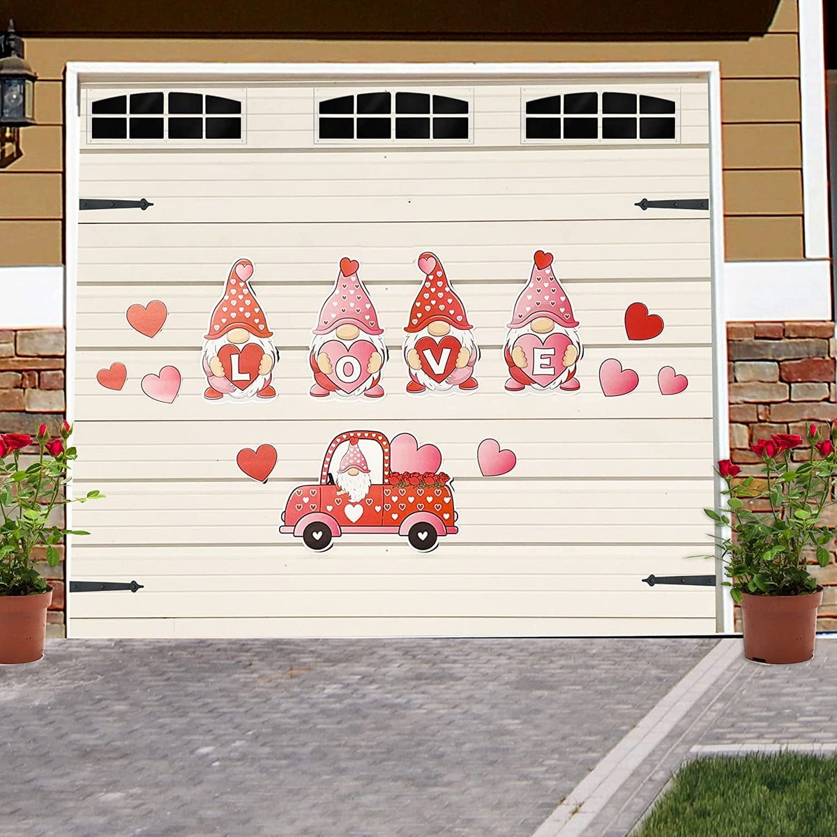 VictoryStore Jumbo Valentine's Day Garage Door Magnets Decorations Set, Gnome Valentines Garage Door Decals, 11 Pieces, 19918