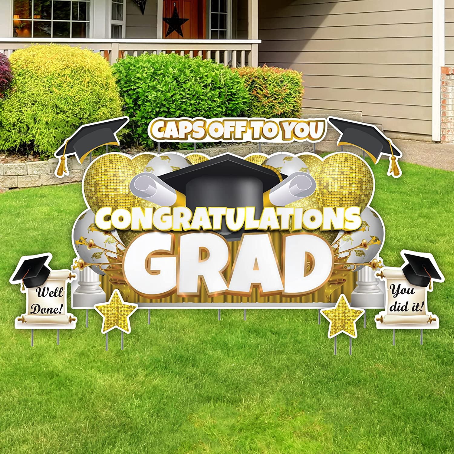 VictoryStore Oversized Yellow Congratulations Grad, Caps Off To You EZ ...