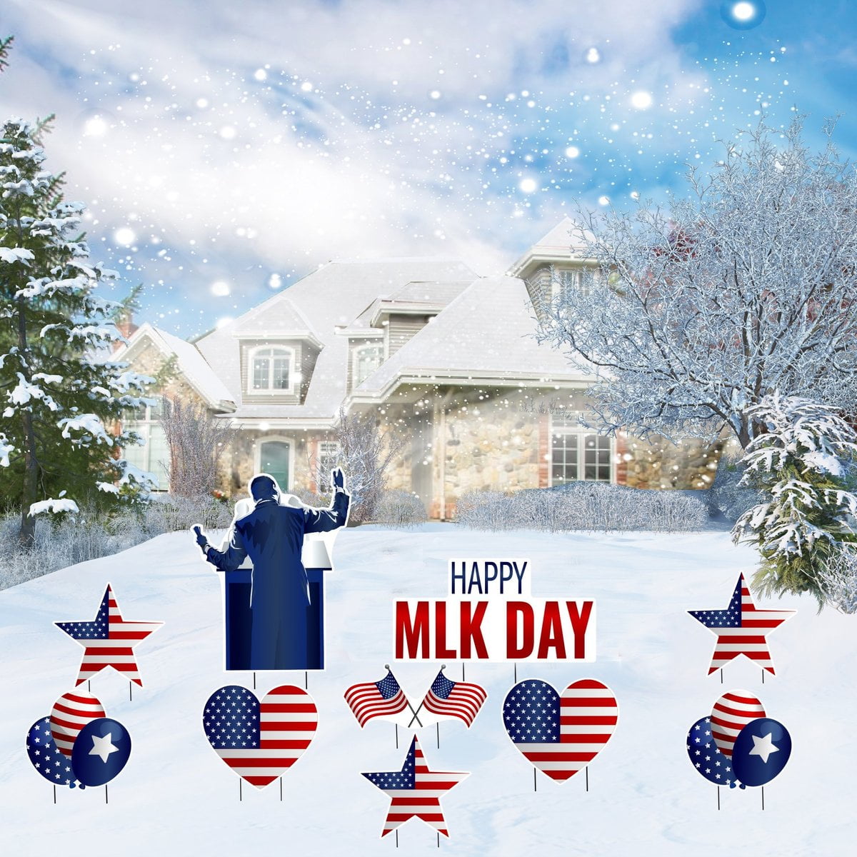 VictoryStore Patriotic Happy MLK Day Yard Decoration Set, Martin