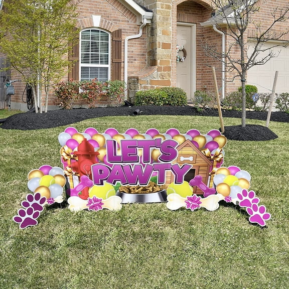 VictoryStore Pink Let's Pawty Oversized Dog Gotcha Day EZ Yard Card, 36" x 72"