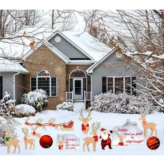 VictoryStore Rudolph The Red Nosed Reindeer Christmas Decorations Set, Rudolf Outdoor Holiday Decor, 11 PC SET (13636)