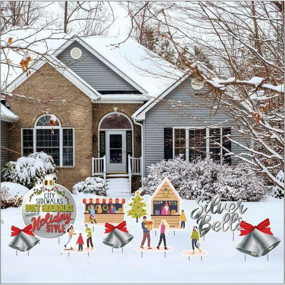 VictoryStore Silver Bells Christmas Song Yard Decorations Set, Outdoor Holiday Decor 11 PC SET (13617)