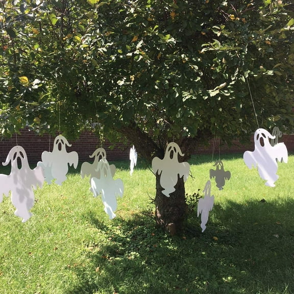VictoryStore White Scary Hanging Ghosts Halloween Decorations, 13 Pieces