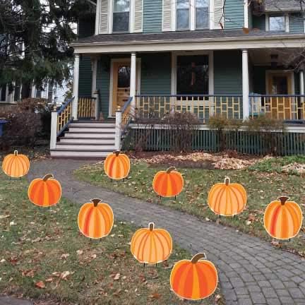 VictoryStore Yard Decorations: Pumpkin Pathway Markers Set of 9 with 18 stakes, 12910