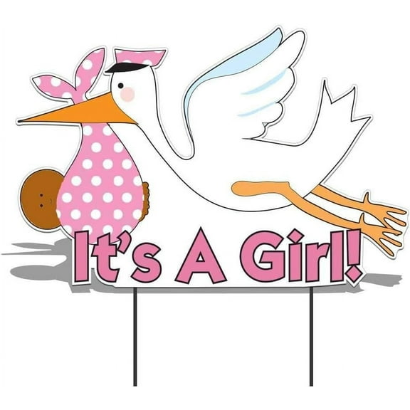 VictoryStore Yard Sign Outdoor Lawn Decorations - It's a Girl Stork, Baby Announcement Yard Sign (Dark Skin Toned Baby)