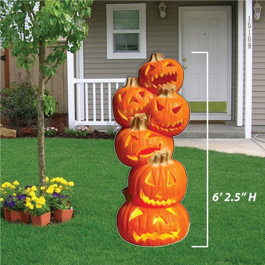 VictoryStore Yard Sign Outdoor Lawn Decorations - Life Size 6' Tall Stacked Jack-O'-Lanterns Halloween Lawn Decoration
