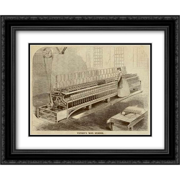 Victorys Wool Spinner 2x Matted 24x20 Black Ornate Framed Art Print by Inventions