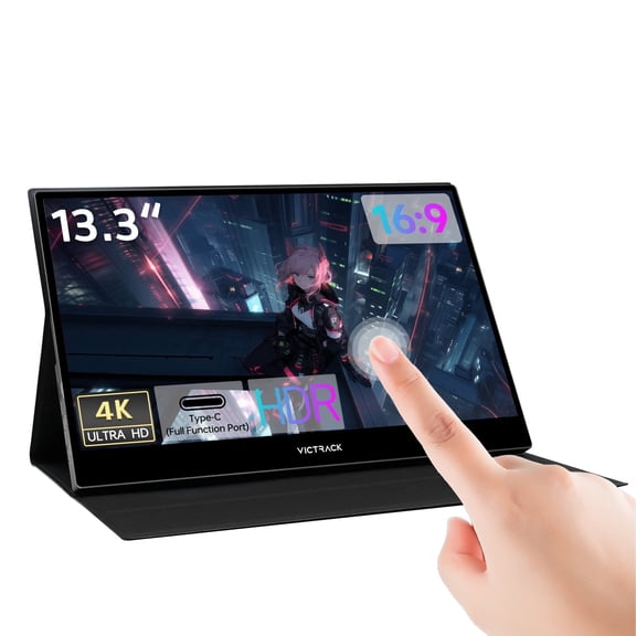 Victrack 13.3" 4K UHD Touchscreen Monitor for laptop, 13.3“ Slim UHD 2160P Touch, Type-C, USB & Mini HDMI Portable Gaming Monitor with Cover, accessories includes Power Adapter