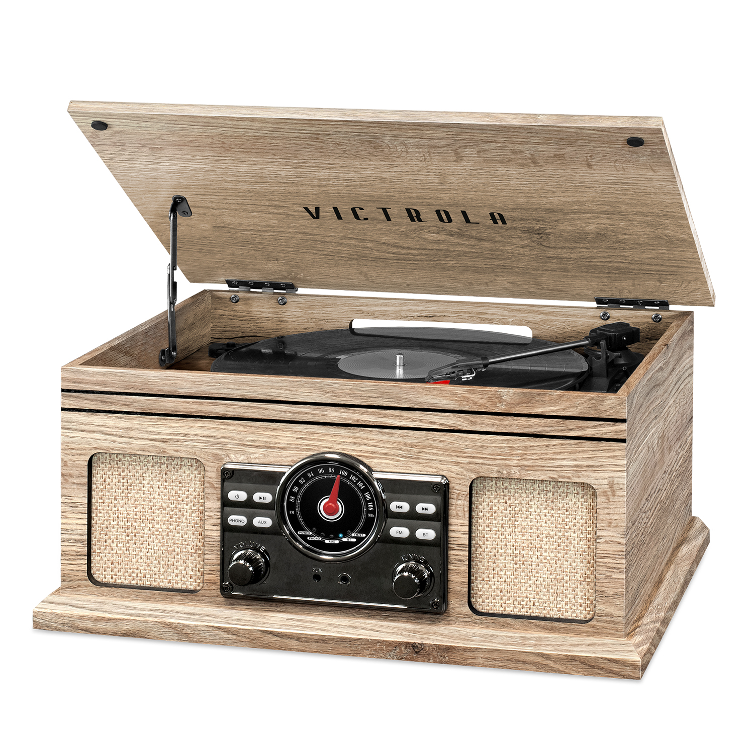 Victrola 4-in-1 Nostalgic Bluetooth Record Player with 3-Speed Record Turntable and FM Radio - Farmhouse Oatmeal - image 1 of 4