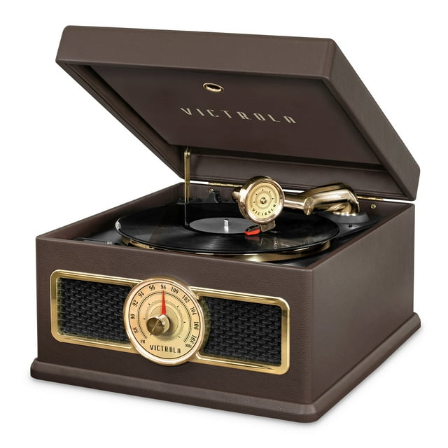 Victrola 5-in-1 Nostalgic Bluetooth Record Player with CD, Radio, Record Storage and 3-Speed Turntable