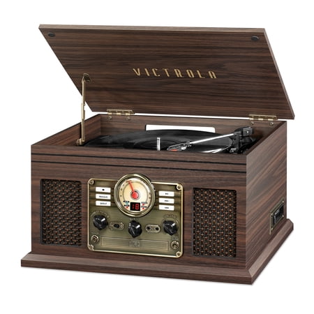 Victrola 6-in-1 Nostalgic Bluetooth Record Player with 3-speed Turntable with CD and Cassette, Espresso