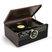 Victrola 6-in-1 Wood Empire Mid Century Modern Bluetooth Record Player with 3-Speed Turntable, CD, Cassette Player and Radio