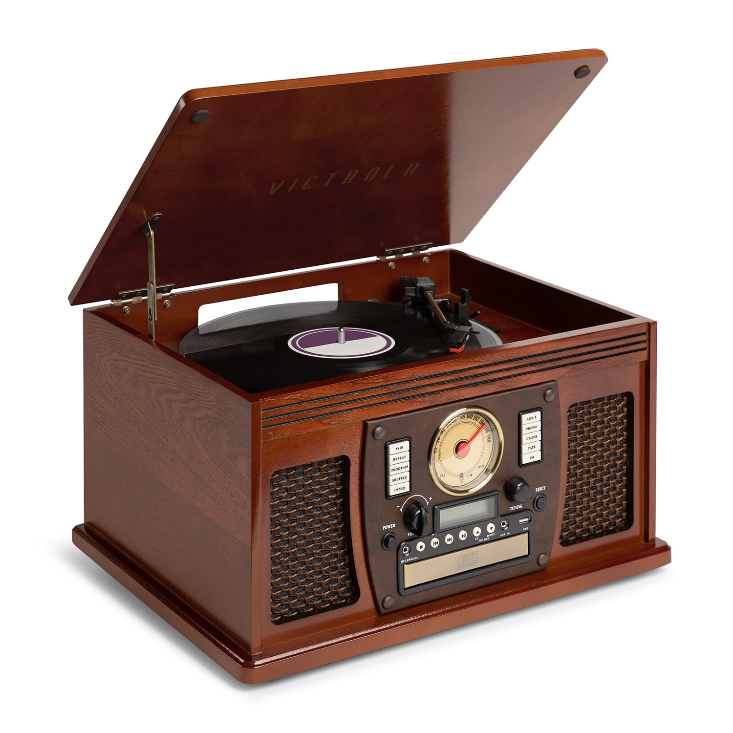 Victrola 8-in-1 Navigator Bluetooth Record Player & Multimedia Center, Built-in Stereo Speakers - Turntable, Wireless Music Streaming