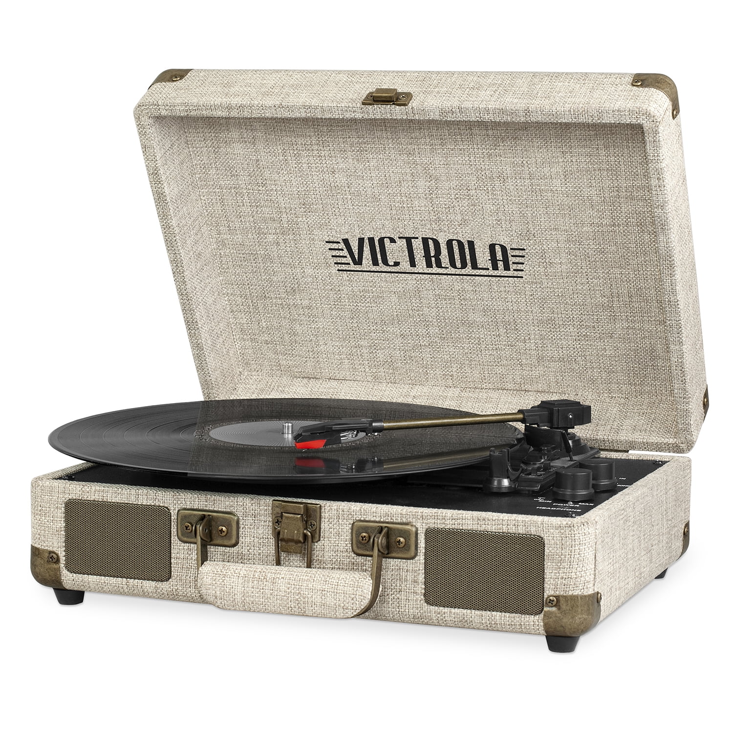 Light Beige Portable Vintage Bluetooth Suitcase Record Player