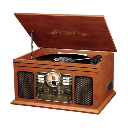 Victrola Bluetooth Turntable with Built-in Stereo Speakers, Brown