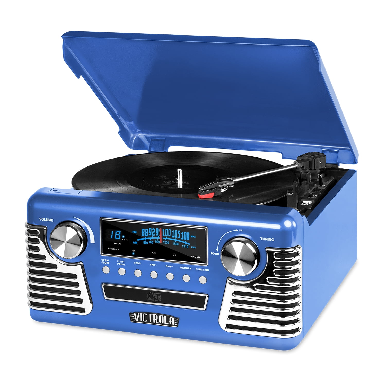 Retro Blue Multimedia Record Player with Bluetooth and USB