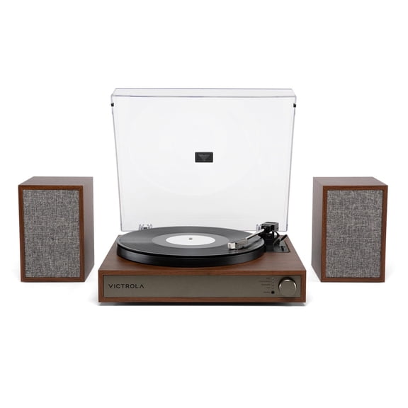 Victrola Harmony - Bluetooth GGA1 Turntable System- 3-Speed Vinyl Player, Stereo Bookshelf Speakers, Mid-Century Modern Design, Audio Technica ATN3600L, Bluetooth Input and Output (Walnut)