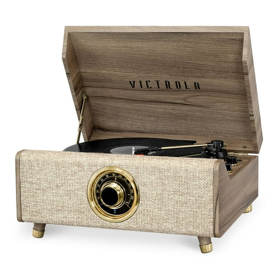Victrola Highland Bluetooth Belt Drive Wooden Turntable with FM Radio & Aux-in, Farmhouse Walnut