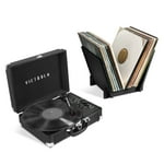 Victrola Journey + Bluetooth Suitcase Record Player with Matching Bridge Stand & Built-In Speakers - 3 Speed Vinyl Record Player, RCA Out, Headphone Jack, Vinyl Stream (Black)