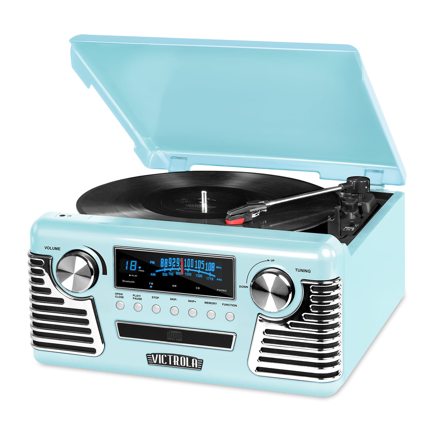 Teal Retro Bluetooth Record Player with AM/FM Radio