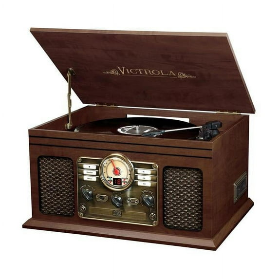 Victrola VTA-200B-ESP 6-in-1 Nostalgic Bluetooth Record Player with 3-Speed Turntable - Espresso