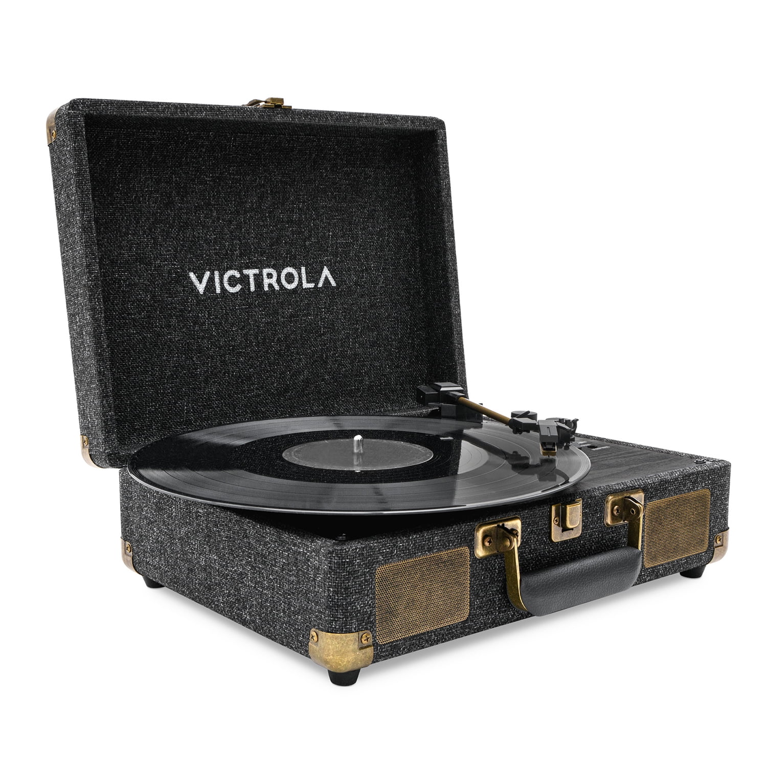 Victrola Venture Bluetooth Portable Mid-Century Modern Suitcase Record Player with 3-Speed Turntable & Built-in Speakers  | Black
