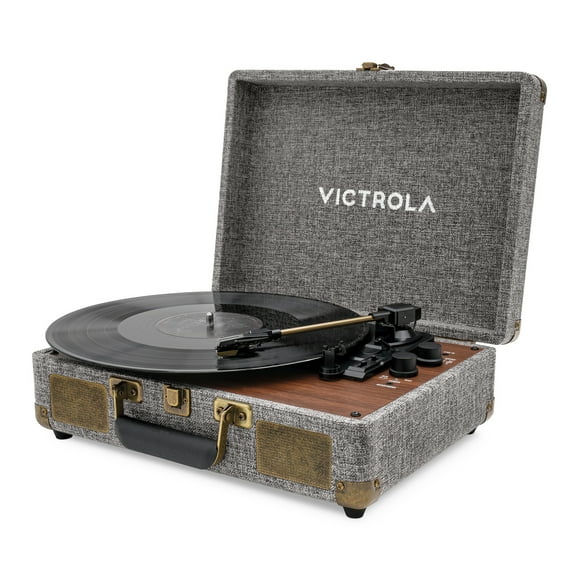 Victrola Venture Bluetooth Portable Mid-Century Modern Suitcase Record Player with 3-Speed Turntable & Built-in Speakers  | Walnut