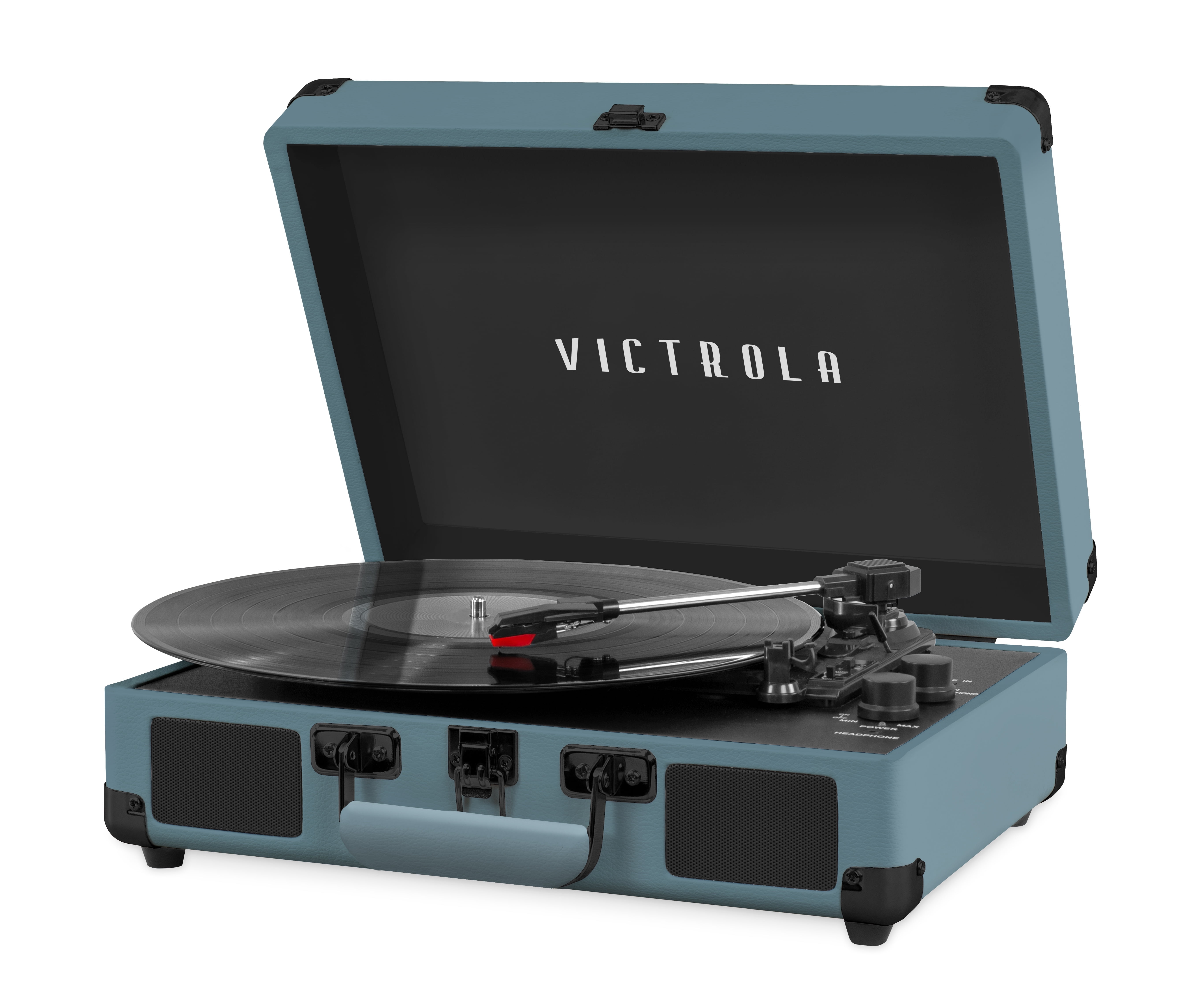 Victrola Vintage 3-Speed Bluetooth Portable Suitcase Record Player with Built-in Speakers | Upgraded Turntable Audio Sound | Smoky Blue
