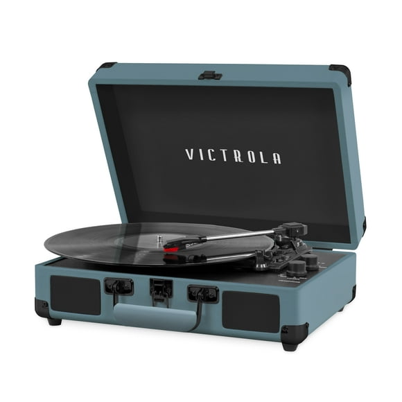 Victrola Vintage 3-Speed Bluetooth Portable Suitcase Record Player with Built-in Speakers | Upgraded Turntable Audio Sound | Smoky Blue