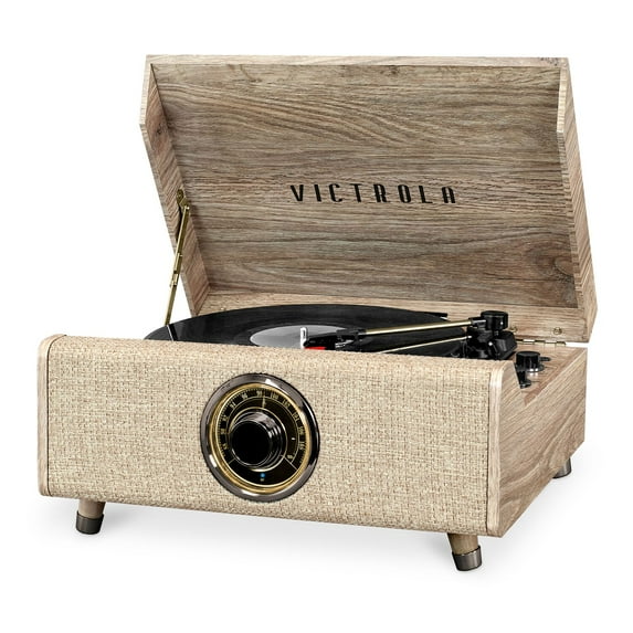Victrola's 4-in-1 Highland Bluetooth Record Player with 3-Speed Turntable with FM Radio, Farmhouse Oatmeal