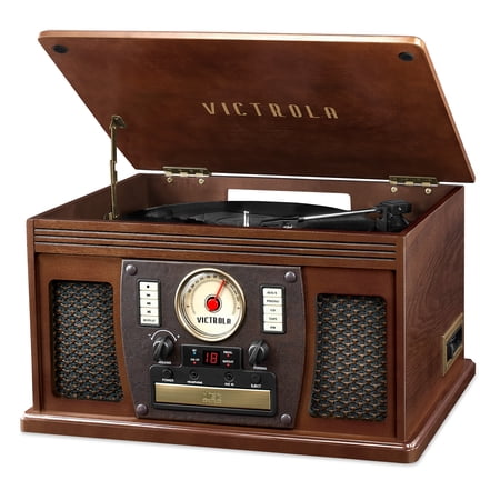 Victrola's 7-in-1 Sherwood Bluetooth Record Player with 3-Speed Turntable, CD, Cassette Player and FM Radio