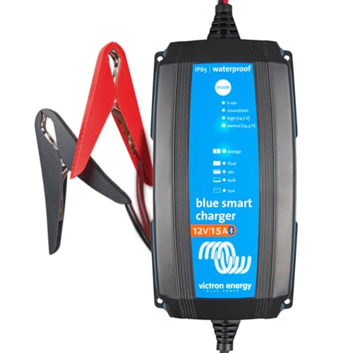 Victron Energy Blue Smart IP65 Smart Car Battery Charger 12V 15A, Float & Trickle Charger and Desulfator for Motorcycle, ATV, RV, Lithium and Deep Cycle Batteries