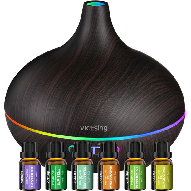 Victsing Diffuser with Oils, 500ml Diffuser with 6x10ml Essential Oils Set, 23dB Quiet Aromatherapy Essential Oil Diffuser