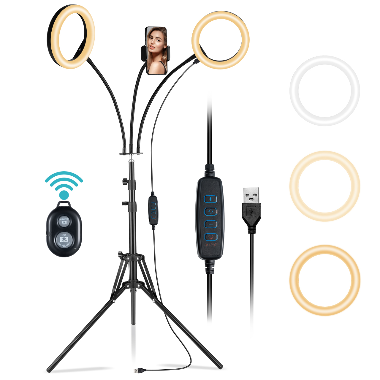 Victsing Double 8" LED Ring Light, Selfie Ring light with Adjustable Tripod & Phone Holder & Remote Shutter for Live Stream, Makeup, Photo - image 1 of 7