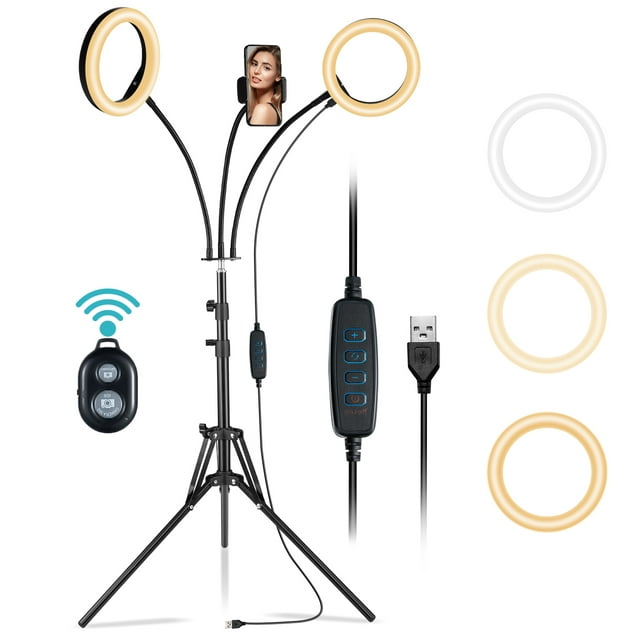 Victsing Double 8" LED Ring Light, Selfie Ring light with Adjustable Tripod & Phone Holder & Remote Shutter for Live Stream, Makeup, Photo