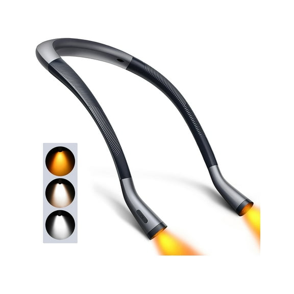 Victsing Neck Reading Light Rechargeable, 6 Brightness Levels & 3 Colors Amber Book Light for Reading in Bed, 80H Reading, Bendable Long Arms