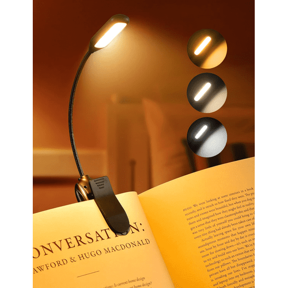 Victsing Rechargeable Book Light for Reading in Bed, 80H Reading, 3 Brightness Levels & 3 Color Temperatures, Lightweight Flexible Clip on Reading Lights for Books in Bed