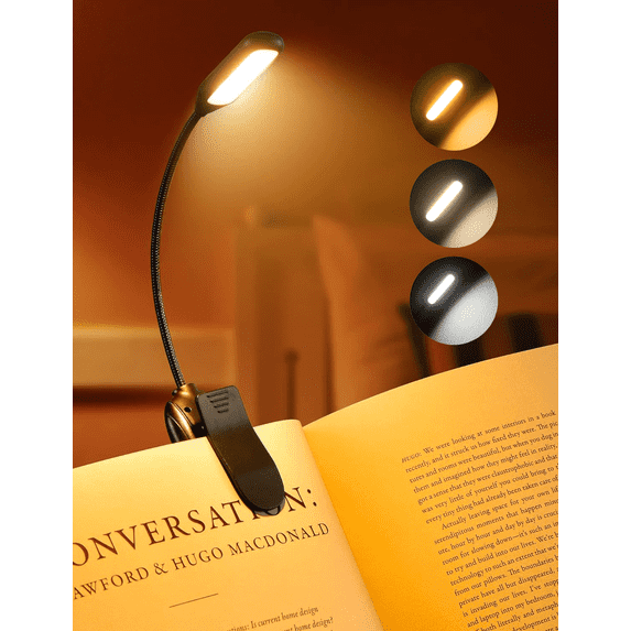 Victsing Rechargeable Book Light for Reading in Bed, 80H Reading, 3 Brightness Levels & 3 Color Temperatures, Lightweight Flexible Clip on Reading Lights for Books in Bed