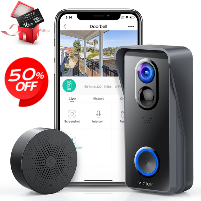 Victure Wireless Video Doorbell Camera 1080P WiFi Security Doorbell Camera With Chime and