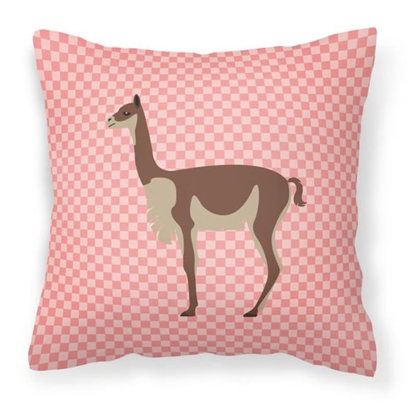 Vicugna or Vicuna Pink Check Fabric Decorative Pillow - 14 x 14 in.