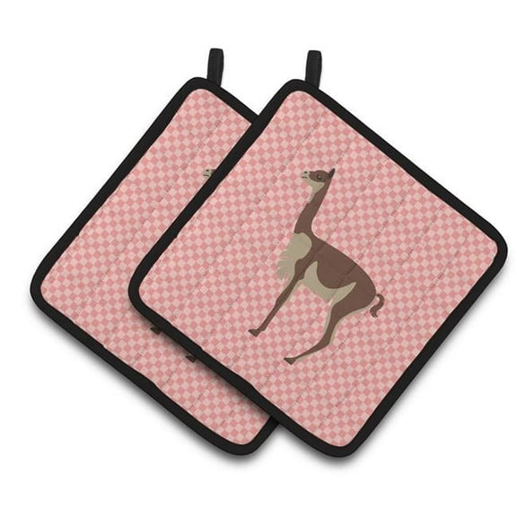 Vicugna or Vicuna Pink Check Pair of Pot Holders - Pink