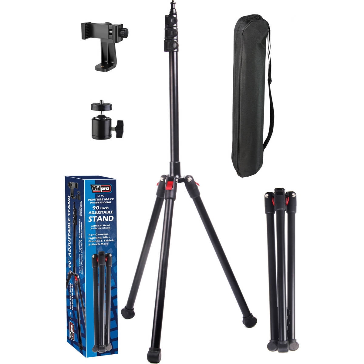 VidPro ST-90 90" Aluminum Tripod for Cameras, Lighting and Audio Equipment